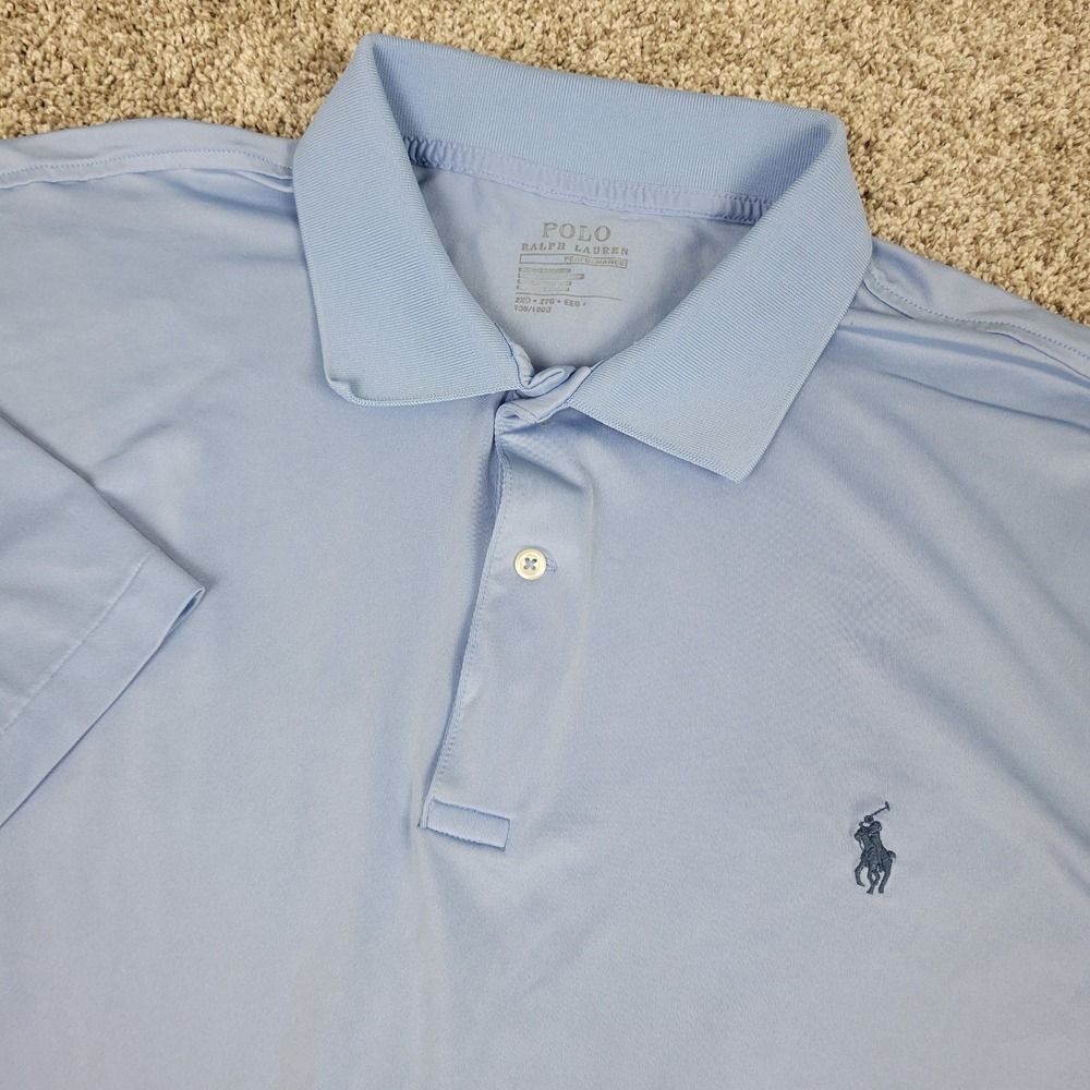 Polo Ralph Lauren Mens 2XB Solid Blue Pony Performance Stretch Polo Short Sleeve